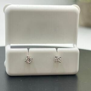 Sterling Silver CZ Pierced Stud Screw Threaded Earrings‎ With Backs New